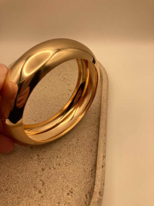 Gold Tone Domed Bangle Bracelet Wide Polished Couture Glossy Statement Chunky gallery