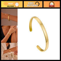 Gold Bangle Bracelet for Women – 14k Real Gold Plated, Adjustable Stackable Cuff