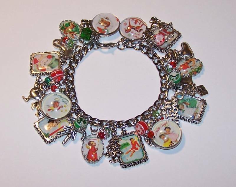 Retro Vintage Black Santa Christmas Scenes African American Charm Bracelet