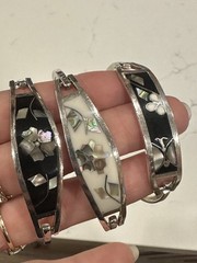 3 Vintage Taxco Mexico 925 Sterling Silver Hinged Bangle Bracelets
