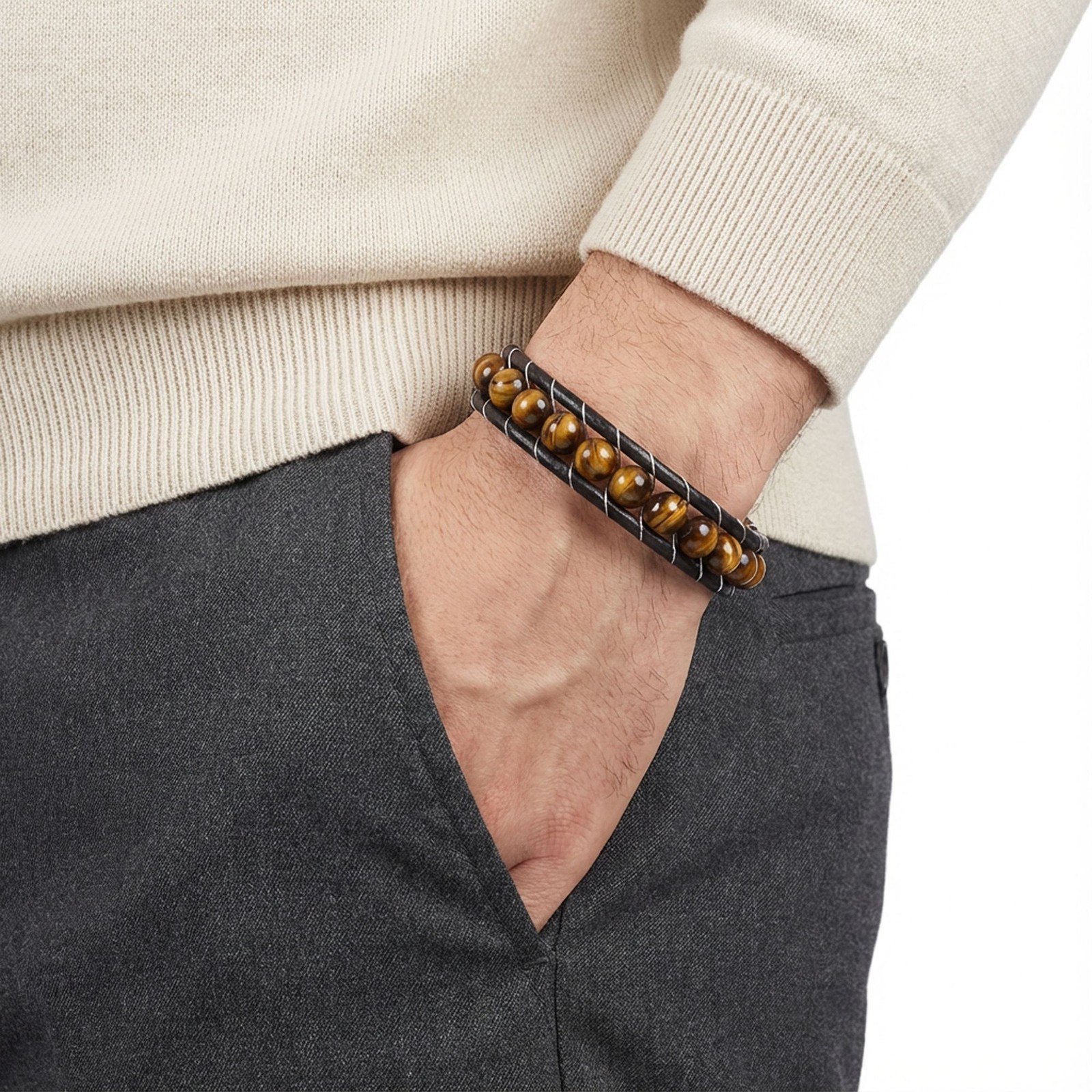 Tiger's Eye Gemstone Men's Leather Bracelet gallery