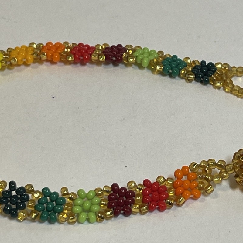 Native American Woven Seed Beaded Multicolor Daisies Cuff Bracelet, 7in gallery