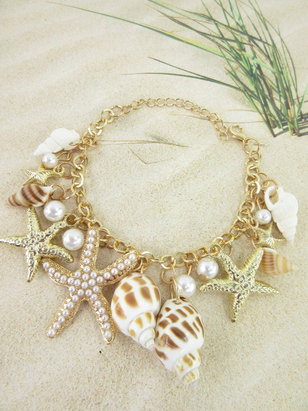 Starfish Seashell Bracelet Pearls Nautical Statement Jewelry Beach Charms NEW gallery