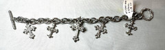 Cross religious silver tone cross 5 charm toggle bracelet. 26.97g L-8 in.