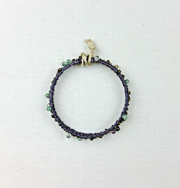 Hand Wrapped Beaded Bangle Bracelet Set - Oxidized Sterling Silver/Fluorite gallery
