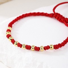 Men’s and Women’s Golden Copper Round Bead Red Braided Rope lucky Bracelet