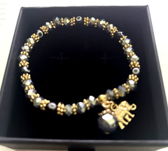 Beaded Stretch Bracelet Faceted Metallic beads “evil eye” Elephant Charm NEW