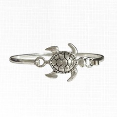 Sea Turtle Bracelet Silver Tone Hook Metal Wire Bangle Beach Tropical Nautical