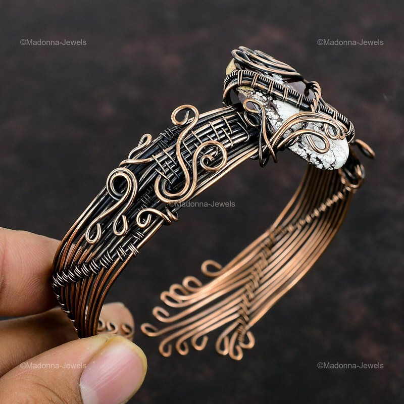 Wild Horse Magnesite Copper Gift For Briedsmaid Wire Wrapped Adjustable Bangle gallery