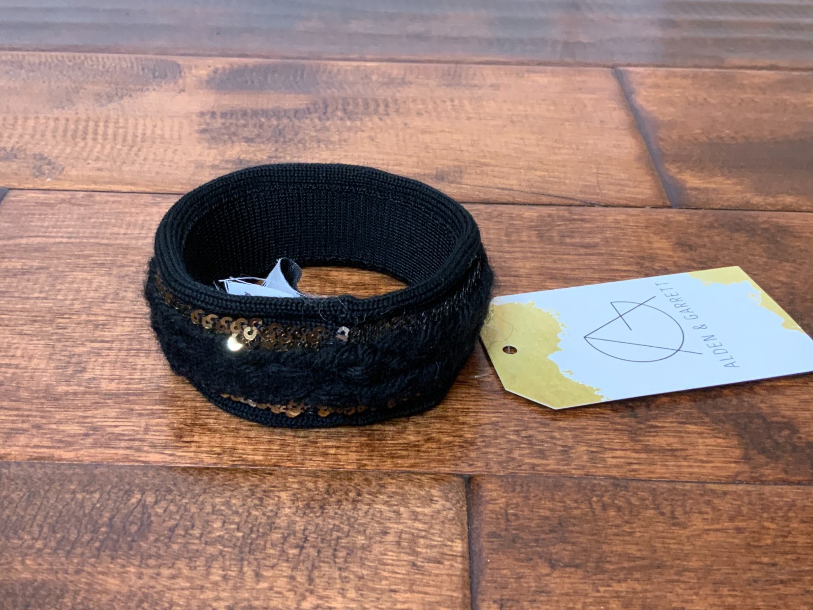 YSL Yves Saint Laurent Sequin Wool Cable Knit Black Bangle Bracelet Cuff gallery