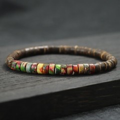 Natural Imperial Jasper Stone Bracelet Dark Brown Wooden Beads Stretch Bracelet