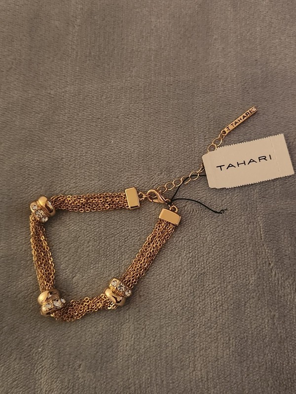NEW Tahari Gold Colored Chain Rhinestone Adjustable Bracelet gallery