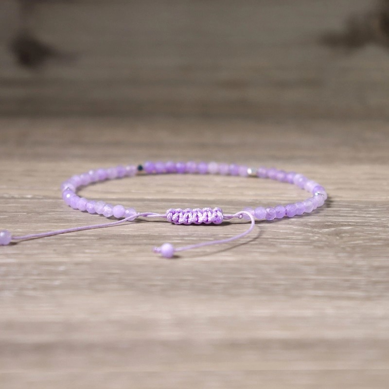 Lavender Amethyst 3mm Gemstone Beads Dainty Healing Women Men Bracelet Gift gallery