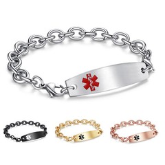 CUSTOM ENGRAVE 4 Colors! Stainless Steel Cable Chain Medical ID Bracelet