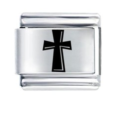Black Cross Italian Link Bracelet Charm