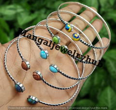 Sale Larimar & Mix Gemstone Cuff Bangles Lot 925 Sterling Silver Plated Jewelry
