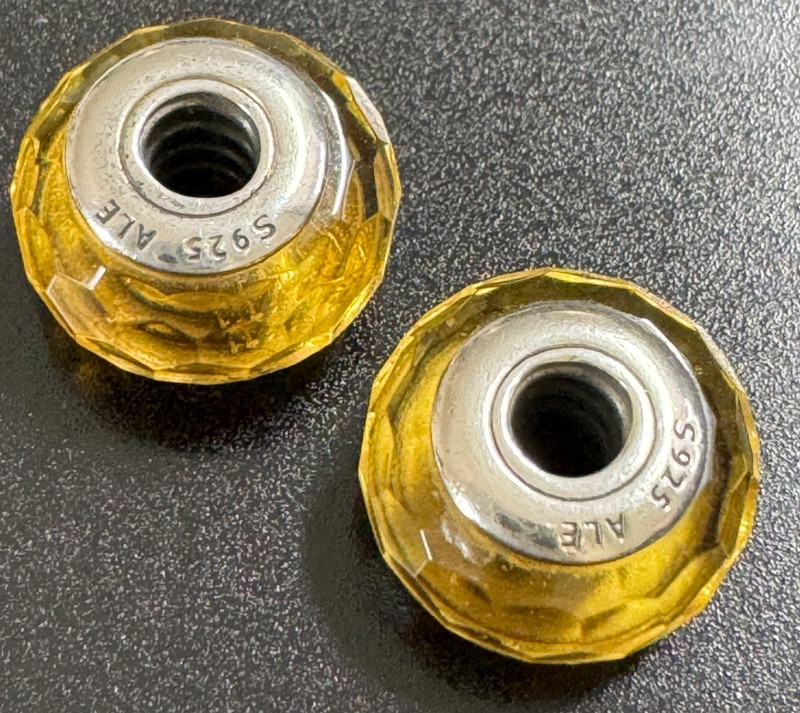 (ONE) PANDORA Sterling Silver Golden Yellow Fascinating Faceted Murano 791629 gallery