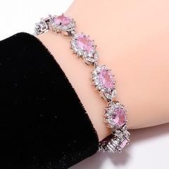 Pink Sapphire -Simulated, CZ 925 Sterling Silver Adjustable Bracelet 7-8″ B1218