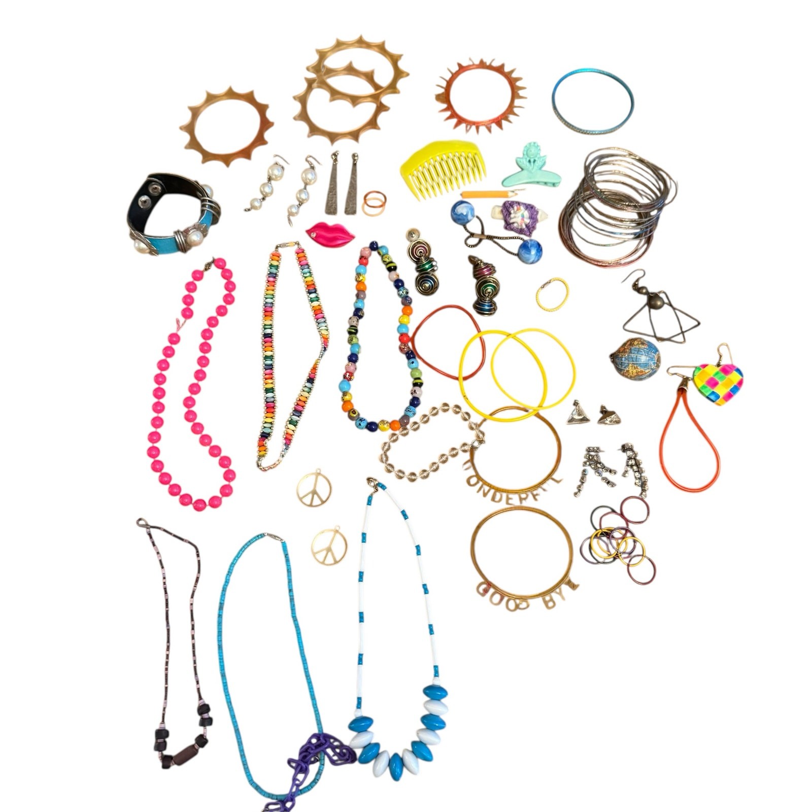 Vintage Lot of 1980's Jewelry Jelly Bracelets, Beaded Necklaces Dangle Earrings gallery