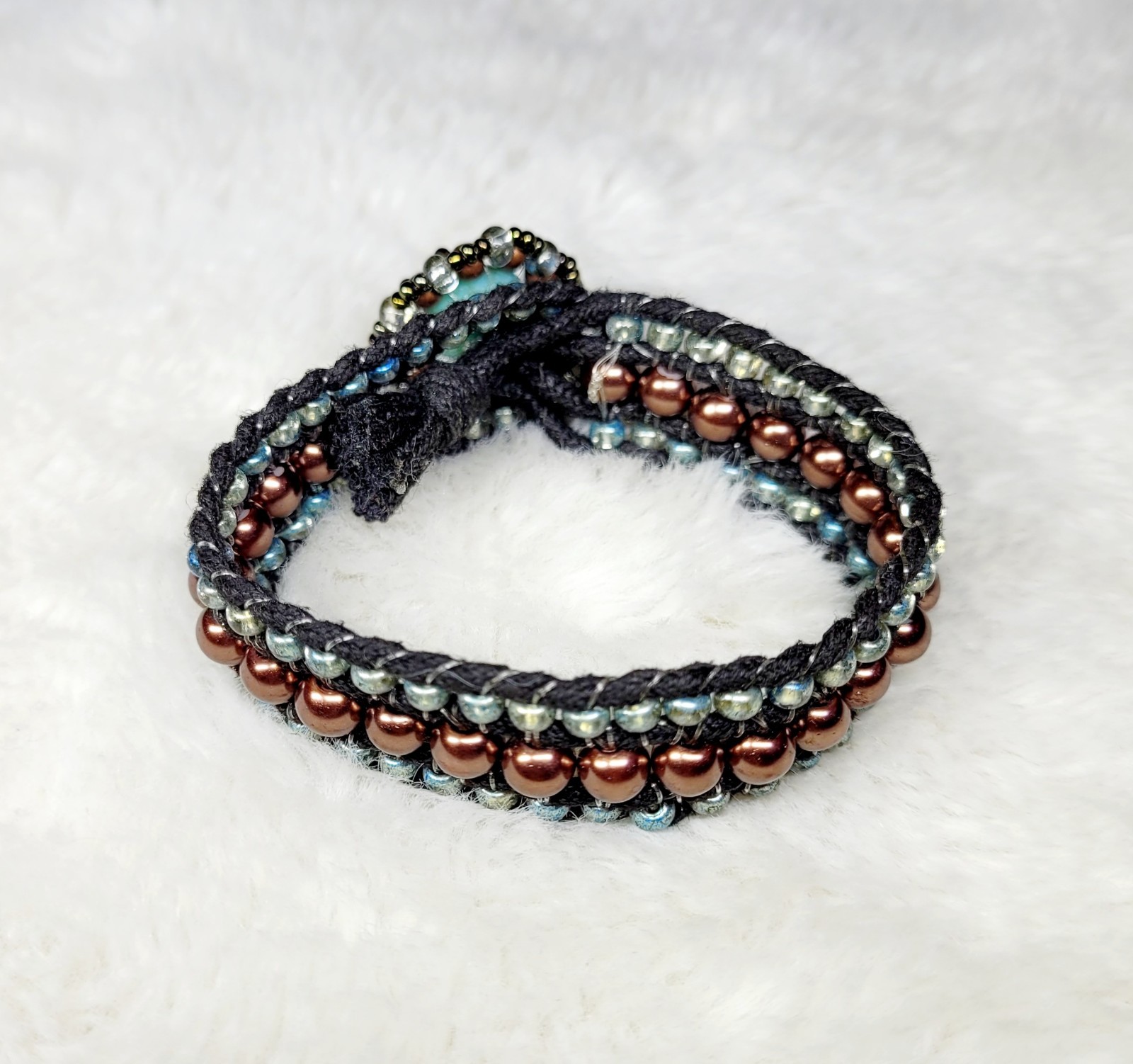 Vintage Boho Beaded Wrap Cuff Bracelet Hand Crafted Teal Blue Bronze Pretty 😍 gallery