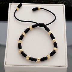 Pulsera de Balines Negra 6MM en Baño de Oro 18K. Gold Plated 18K.