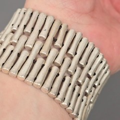 Silver-Tone KC Kenneth Cole? Designer Rod Bead Statement Stretch Cuff Bracelet