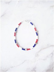 Silver Star Seed Bead Bracelet USA Red, White & Blue Stackable Bracelets