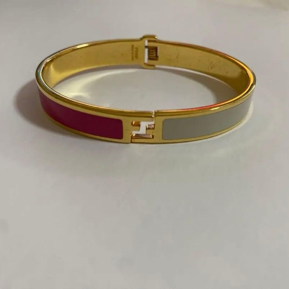 Auth Fendi Bracelet Bangle Gold Pink White Size M Women's Accessory Wristband