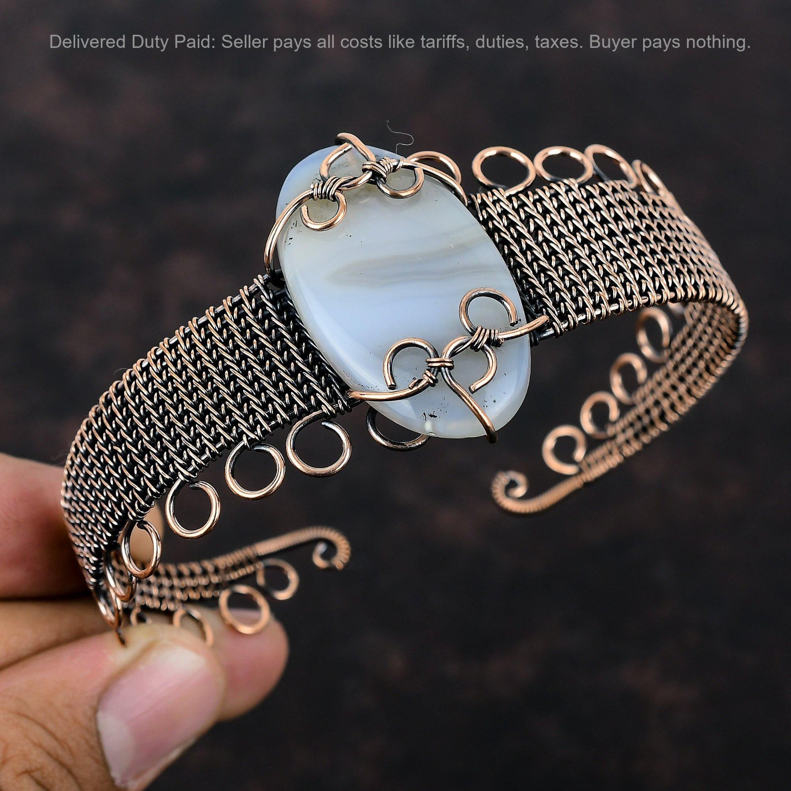 Copper Botswana Agate Stone Mother Wire Wrapped Engagement Anniversary Boho Cuff gallery