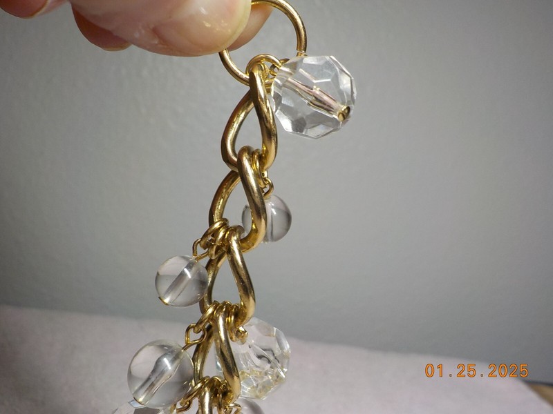 GOLDTONE METAL TWISTED CURB LINK BRACELET W/FACETED/SMOOTH CLEAR BALL BEADS gallery