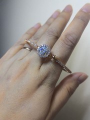 Rose Gold Tone Copper Alloy Open Cuff Bangle Simulated Moissanite Halo Bracelet