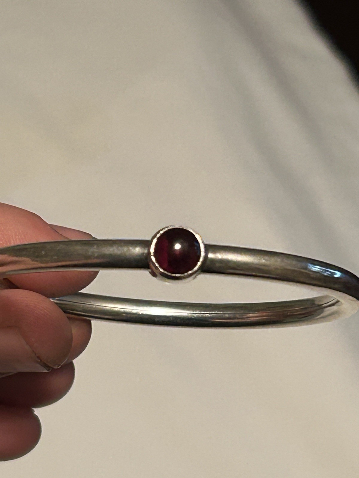 925Sterling Sliver Garnet Solitaire Bangle Bracelet Modern Minimalist Hinge Cuff gallery