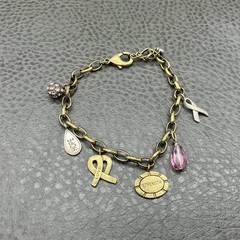 Silpada Bracelet Pink Out Loud Breast Cancer Awareness Gold Tone Pink Crystal 8″