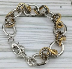 Brighton Silver & Gold Plated Textured Bracelet 7-8″ Adjustable