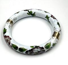 Vintage Brass Cloisonne Enamel Inlay Bangle Bracelet