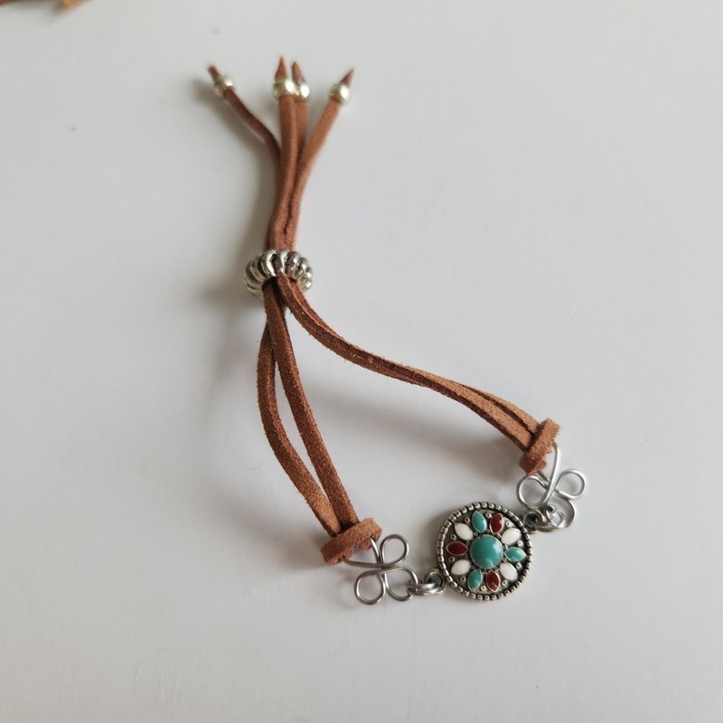 Boho Floral Enamel Bracelet, Vegan Suede Adjustable Cord gallery