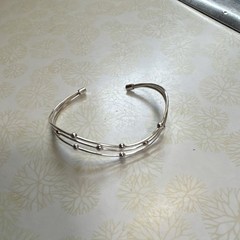 Sterling Silver Wave Multi-Row Wire Cuff Bracelet with Bead Accents – Delicate