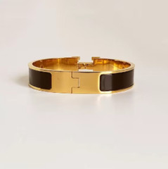 Black and Gold Enamel Buckle Turn-Lock Cuff Bracelet