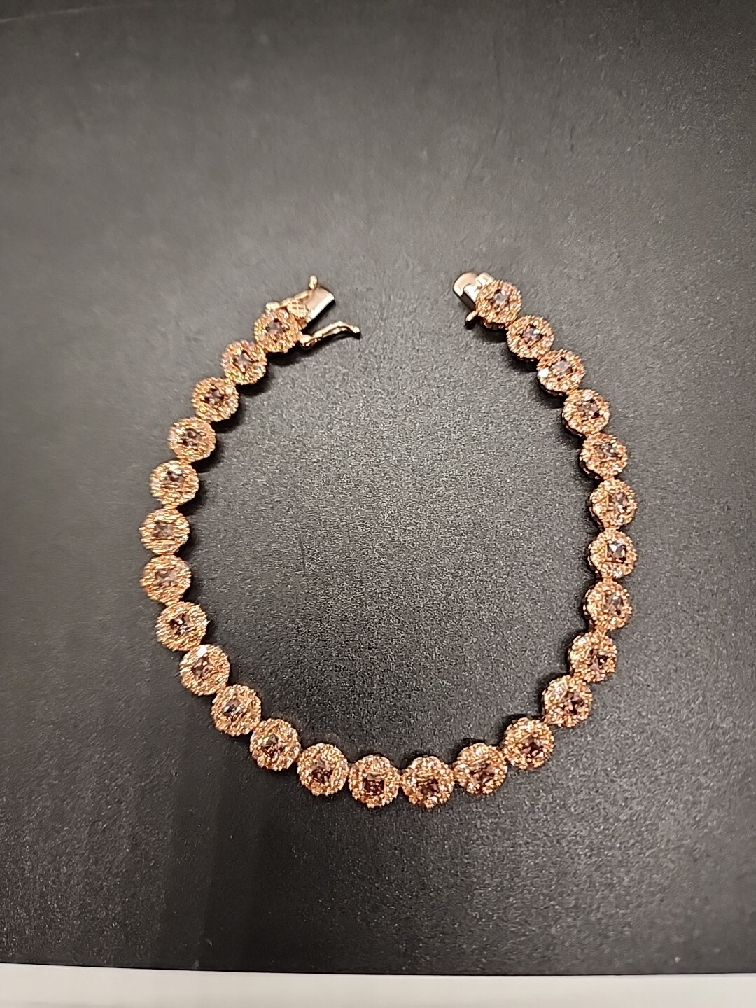 7.5" 18K Rose Gold over Sterling Silver Tennis Bracelet w/ Pink & Brown CZ gallery