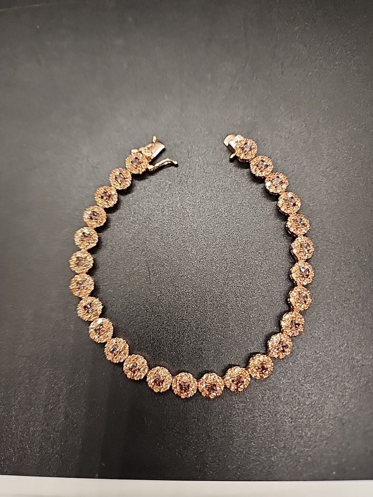 7.5" 18K Rose Gold over Sterling Silver Tennis Bracelet w/ Pink & Brown CZ