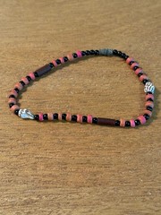 Mexican Ankle Braclet Beauitful Beads 10″ Dark Coral, Black, Brown & Shells