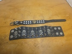 (2) Black Leather Studded Skull Heart Bracelet Punk Goth Biker Spike Wristbands