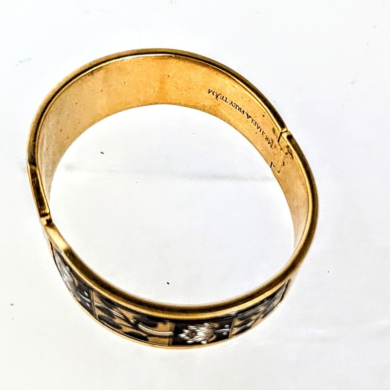 Michaela Frey Wien Bangle Enamel Bracelet Lotus 24K Gold Plate 3/4"x7" gallery