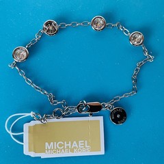 Michael Kors Silver Tone Crystal Station Chain Bracelet, 7 to 8 inches – NWT!
