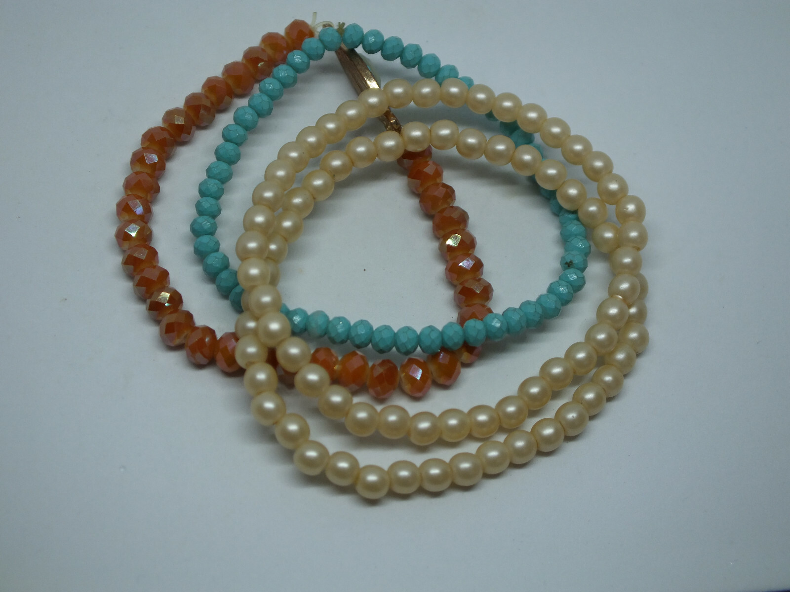 Beautiful Stretch Bracelet Set 4 Turquoise Off White Peach Gold AB Rhinestones gallery