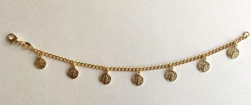 PULSERA DE SAN BENITO 7.5" / 18K GOLD FILLED SAINT BENEDICT BRACELET 7.5"-BR178 gallery