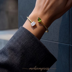 925 Sterling Silver Handmade Two-Stone Toi et Moi Bangle, Birthstone Jewelry