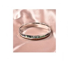 Gorgeous Stainless Steel (316L 19 grams) Abalone Shell & Wood Bangle (10 carats)