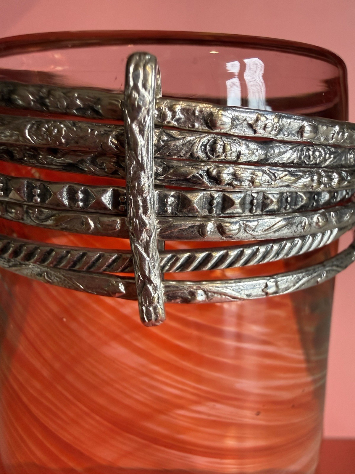 7 Vintage Silver plated Engraved Round Bangle Bracelets / Flower Design Bar gallery