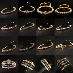 Luxury Men Women Micro Pave CZ Crown Copper Bead Multi-style Adjustable Bracelet